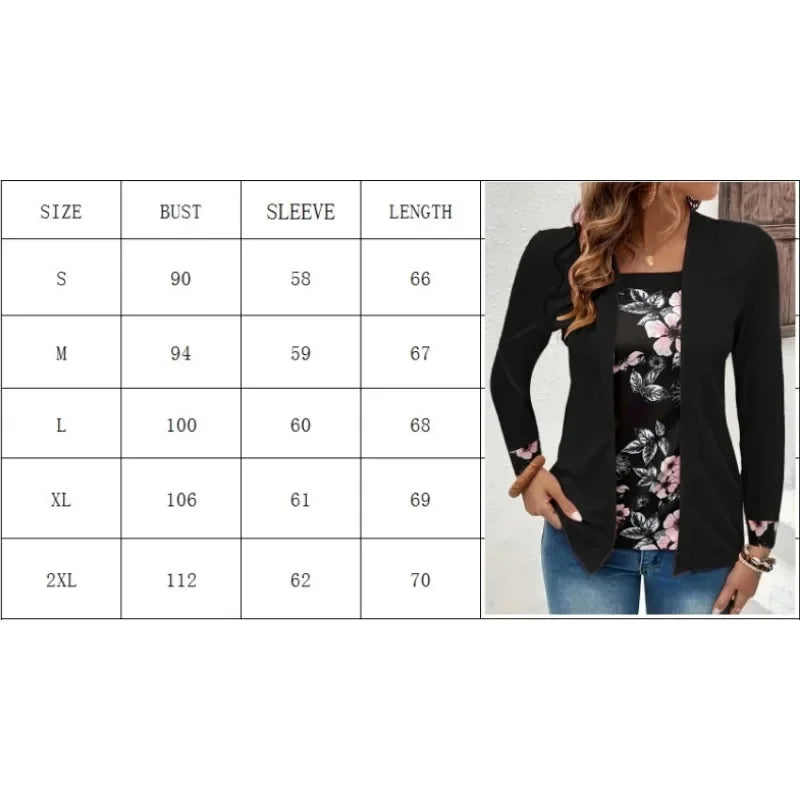 Long Sleeved New Printed Fake Two-piece Set Casual Fashion Temperament T-shirt Long Sleeved Cardigan