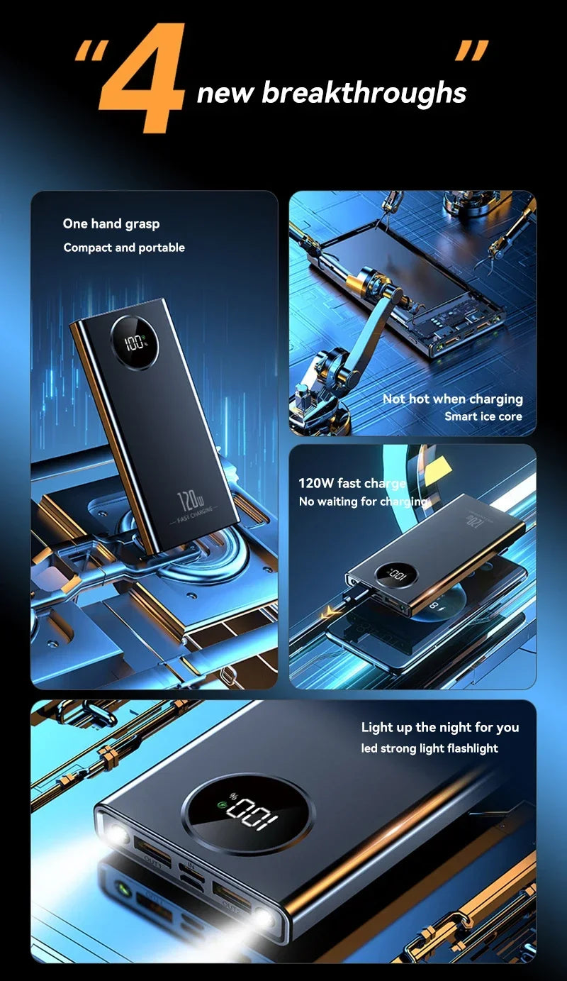 80000mah Power Bank 120W Super Fast Charging Ultra large Capacity For Mobile Power External Battery For iphone Xiaomi Samsung