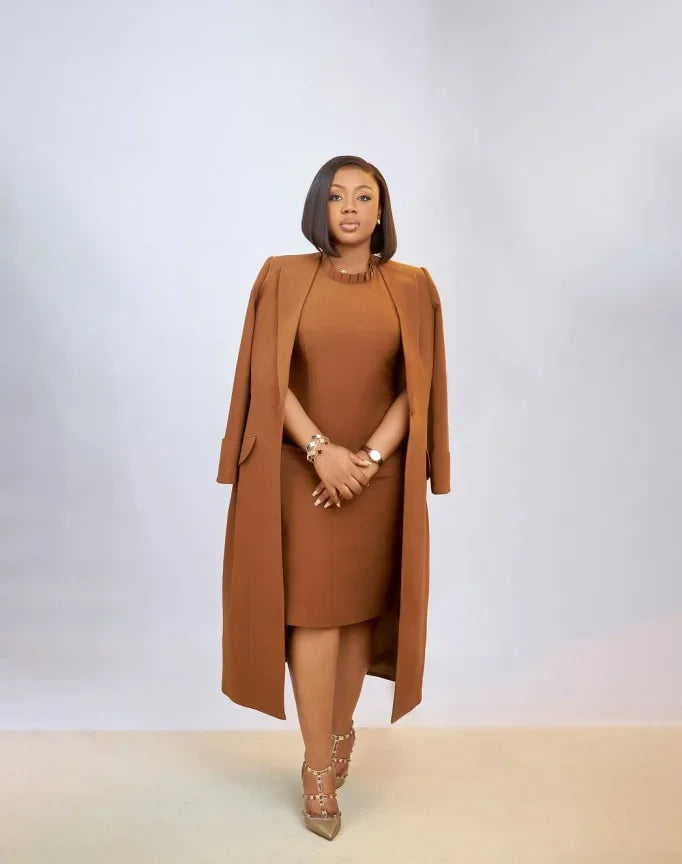 Elegant Office Lady Blazer Two Piece Sets Women Lapel Long Sleeve Coat And Slim Dress Outfit Female Clothing