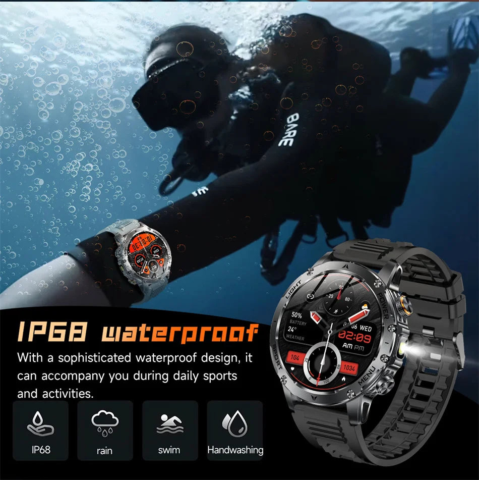 T-REX3 1000mAh Big Battery Smart Watch HD Bluetooth Call 1.7inch Large Sceen LED Flashlight Sports Waterproof Smartwatch Men