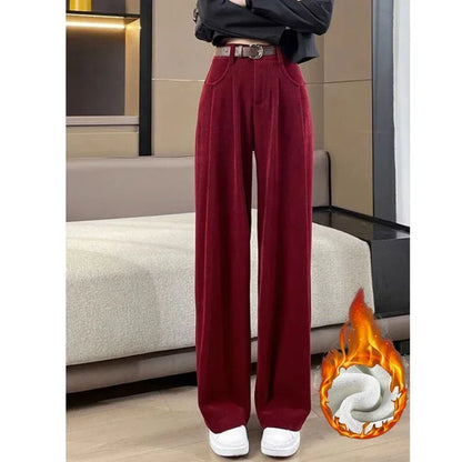 Winter Lady Snow Warm Pants Girls Classic Fleece High Waist Trousers Women Straight Leg Plush Thermal Casual Pants