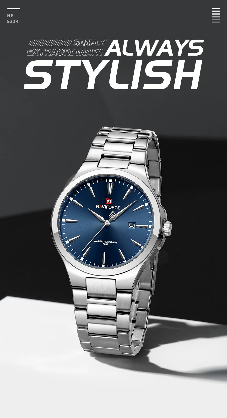 NAVIFORCE Original Design Fashion Men's Watches Stainless Steel Simple Calendar Male Waterproof Wristwatches Relogio Masculino