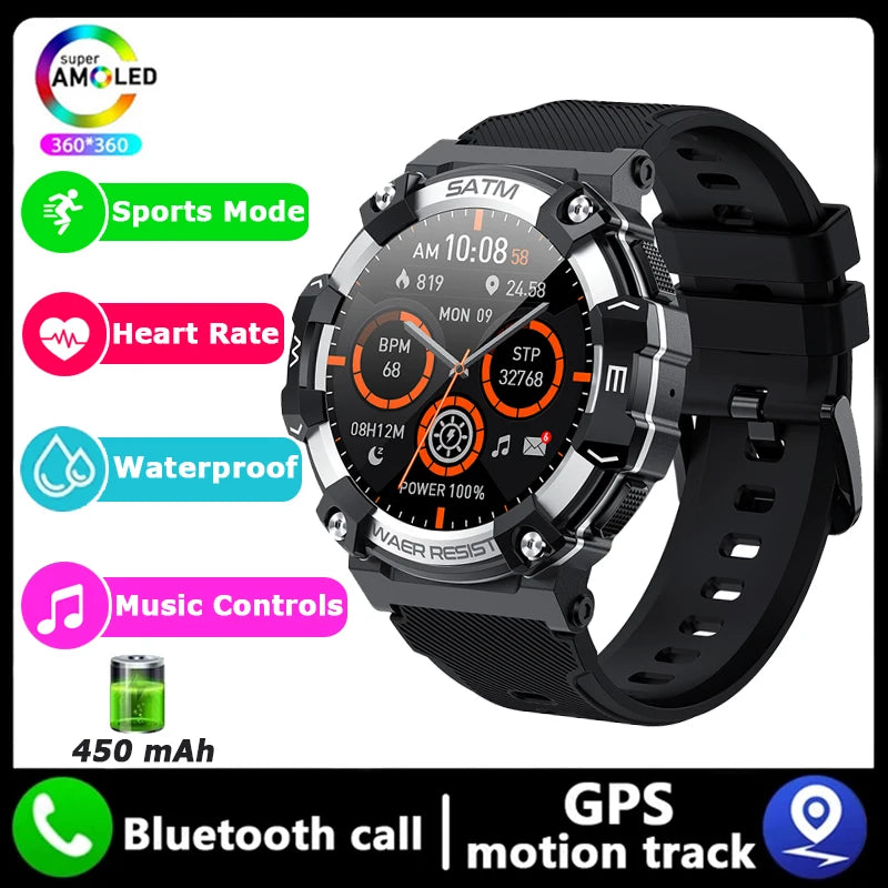 Outdoor Military Smartwatch For Men Health Monitor Bluetooth Call Voice Assistant GPS Sports Waterproof Men Smartwatch 2024