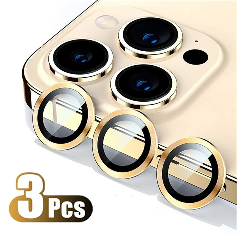 Protector For iPhone 16 Pro Max 15 14 13 12 Mini Pro Max Metal Ring Tempered Glass Lens Cover Cap