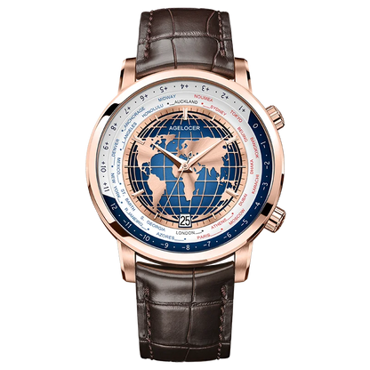AGELOCER Original World Time Watch Men's Luxury Business Formal Automatic Mechanical Watch Birthday Gift for Men