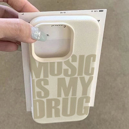 Phone Case For iPhone 17 11 13 12 15 14 16 Pro Max XS XR X 7 8 Plus SE 17 Air MUSIC IS MY DRUG Pattern Lychee Texture Soft Cover