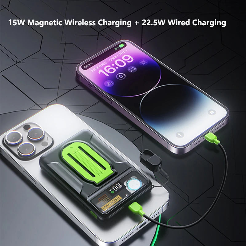 20000mAh Magsafe Power Bank with Cooling Fan Magnetic Wireless 22.5W Fast Charger For iPhone 16 Samsung Huawei Xiaomi Powerbank