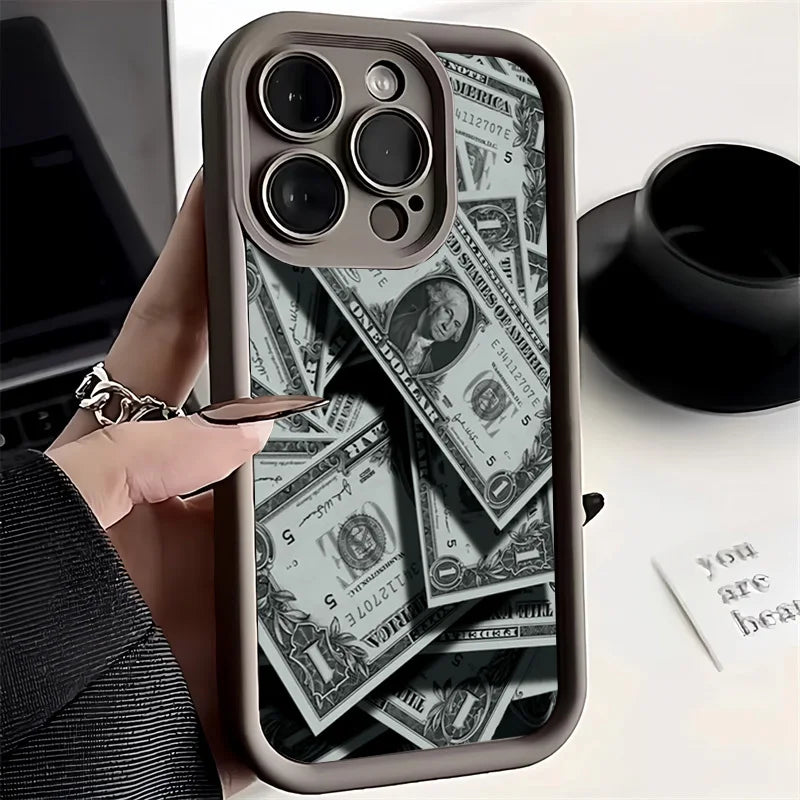 Black Bamboo Full-Coverage Banknote Design Silicone Phone Case For iPhone 17 16 15 14 13 12 11 Pro Max 16 Plus 16E 17 Air Cover