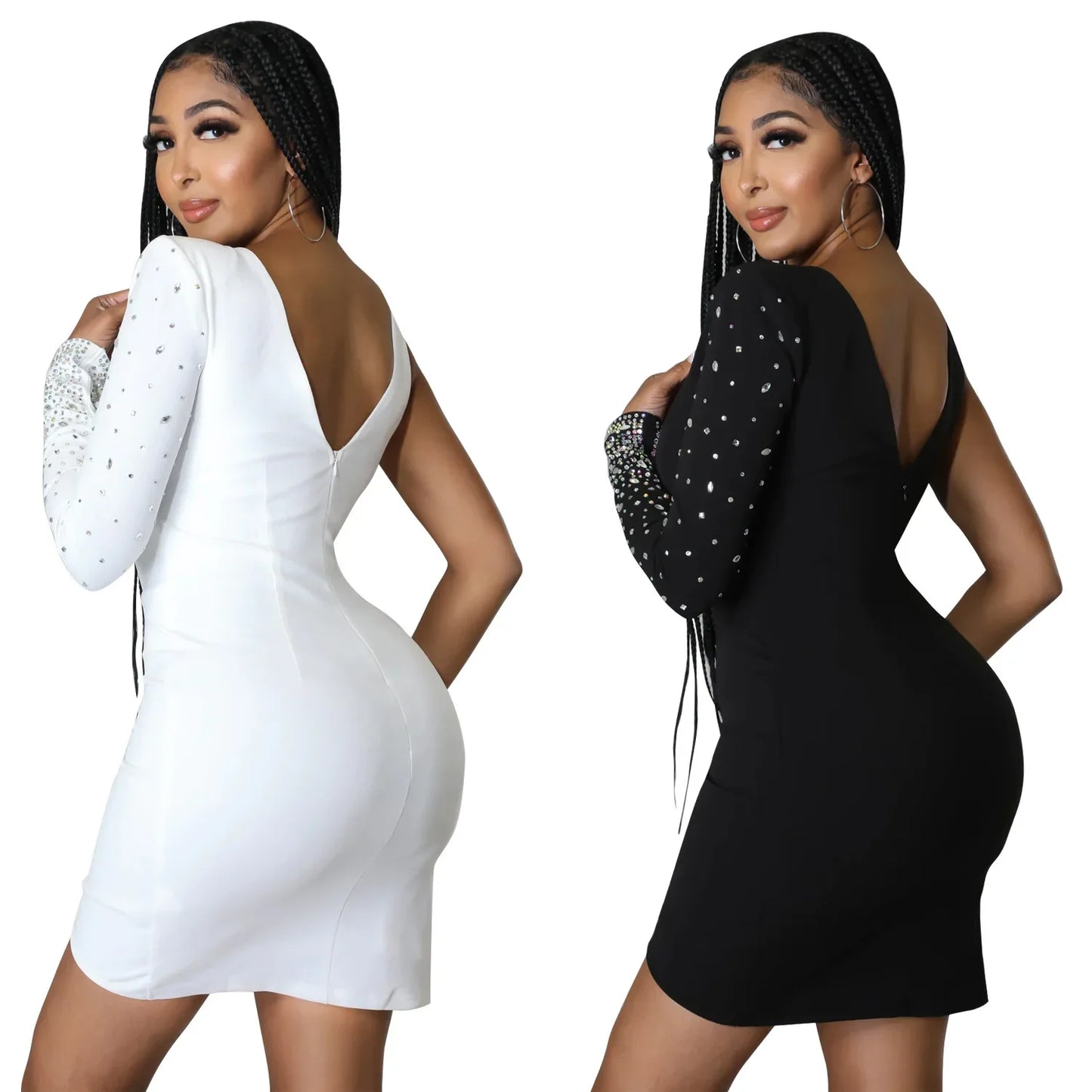 Fashionable Sexy Spaghetti Strap Rhinestone Embellished Cross-Border Summer Dress European American Style