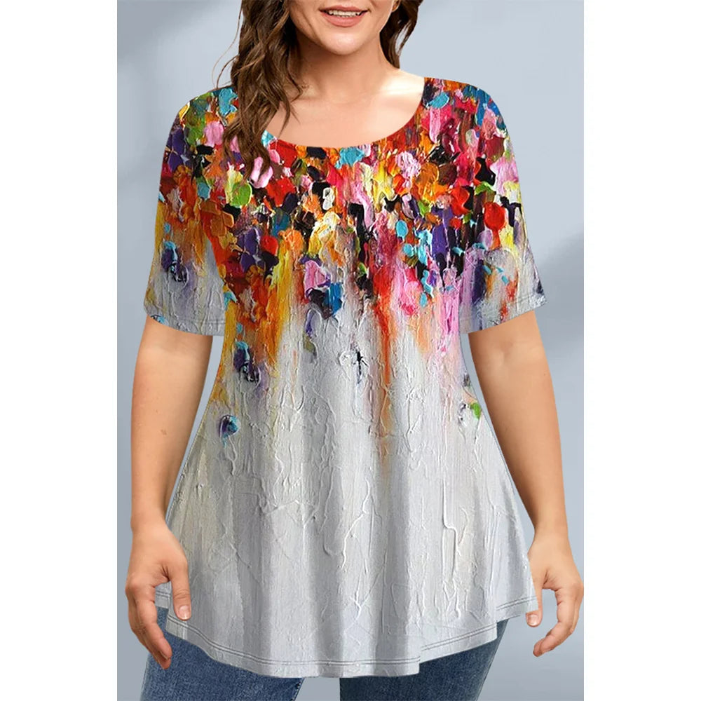 T-Shirts Spring Clothing Floral Graphic O-Neck Pullovers Short Sleeve Tops Streetwear Oversized Apparel Ladies 2023