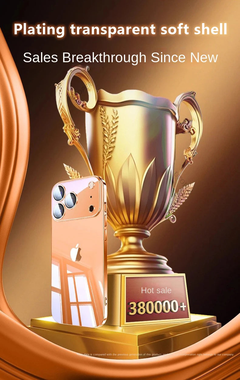 Plating Transparent with Lens Film Case for iPhone 17 Air 17 16 15 14 13 12 11 Pro Max Plus Anti-fall Damping Cover