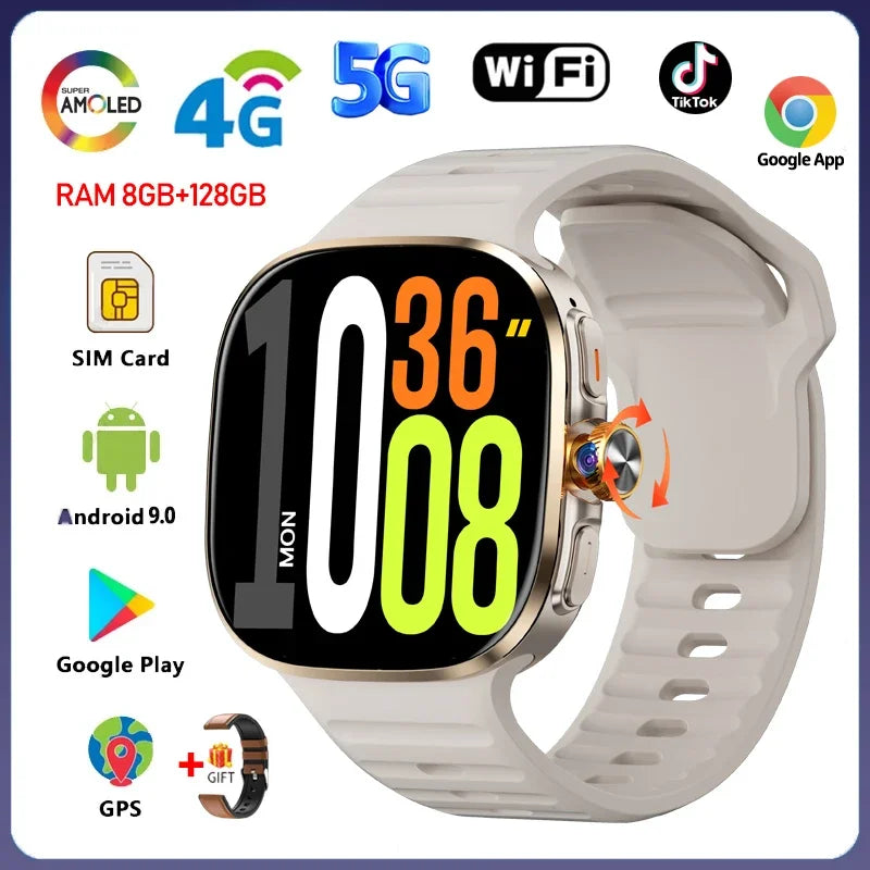 Android 9.0 Smart Watch 2.4 inch AMOLED 2100mah Battery 900W Camera GPS WIFI Google APPS Download Smartwatch