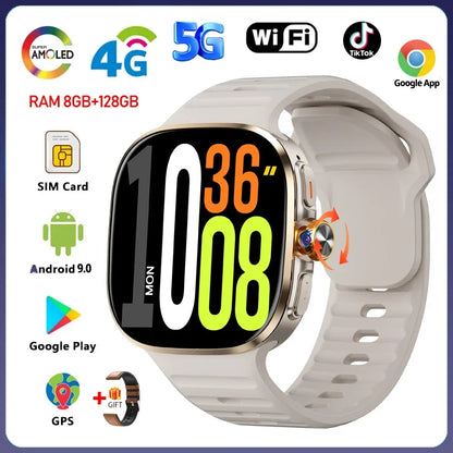 Android 9.0 Smart Watch 2.4 inch AMOLED 2100mah Battery 900W Camera GPS WIFI Google APPS Download Smartwatch
