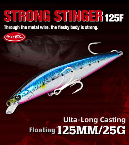 Ultra Long Casting Floating Minnow 125mm 25g High Strength Saltwater Seabass Artificial Hard Baits