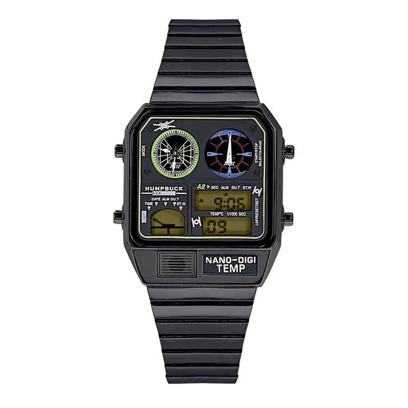 HUMPBUCK DIGITEMP Classic Design Stainless Steel Watches for men with LED Digital Display and Temperature Calendar