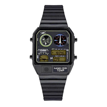 HUMPBUCK DIGITEMP Classic Design Stainless Steel Watches for men with LED Digital Display and Temperature Calendar