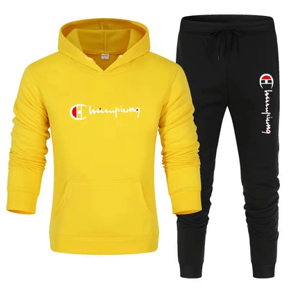 2025 Men's Tracksuit Hooded Sweatshirt+Sweatpants 2 Pcs Sets Sports Suit Casual Jogger Sportswear 2 Piece Male Streetwear Sets