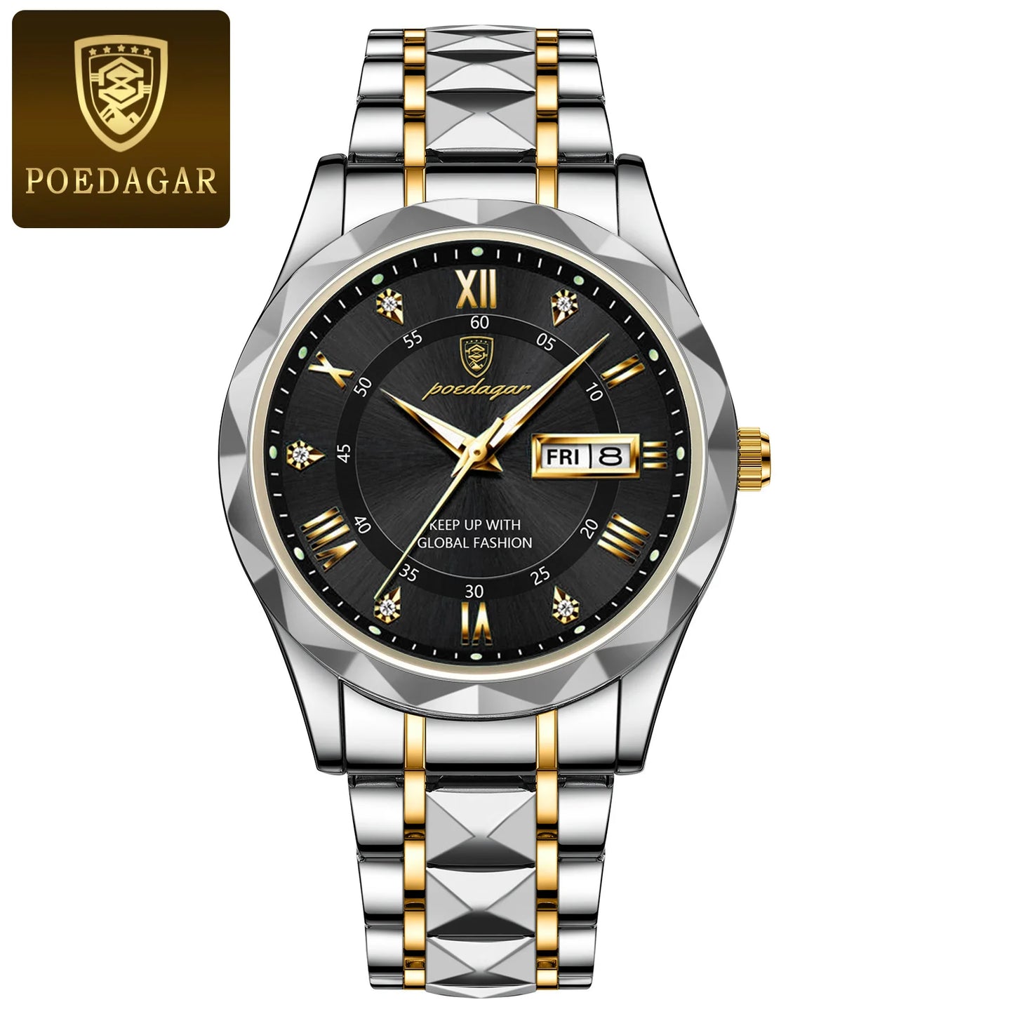 POEDAGAR Business Luxury Men's Watches Waterproof Stainless Steel Luminous Man Wristwatch Date Week Sport Men Quartz Watch Reloj