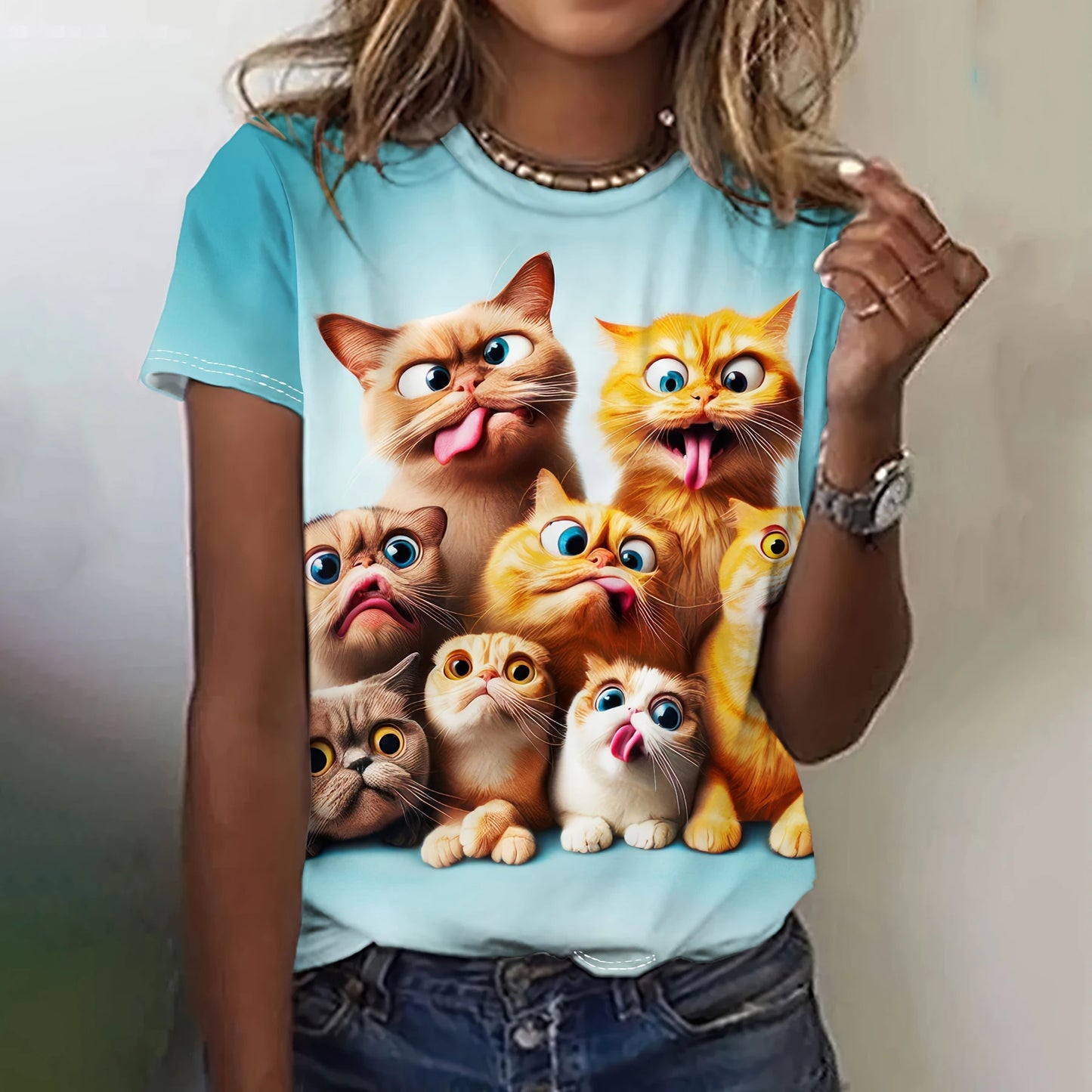 T Shirt Cartoon Animal Print T Shirt Casual O-Neck Short Sleeve Streer Female Summer Loose Tee Tops Y2k Clothing Camisa