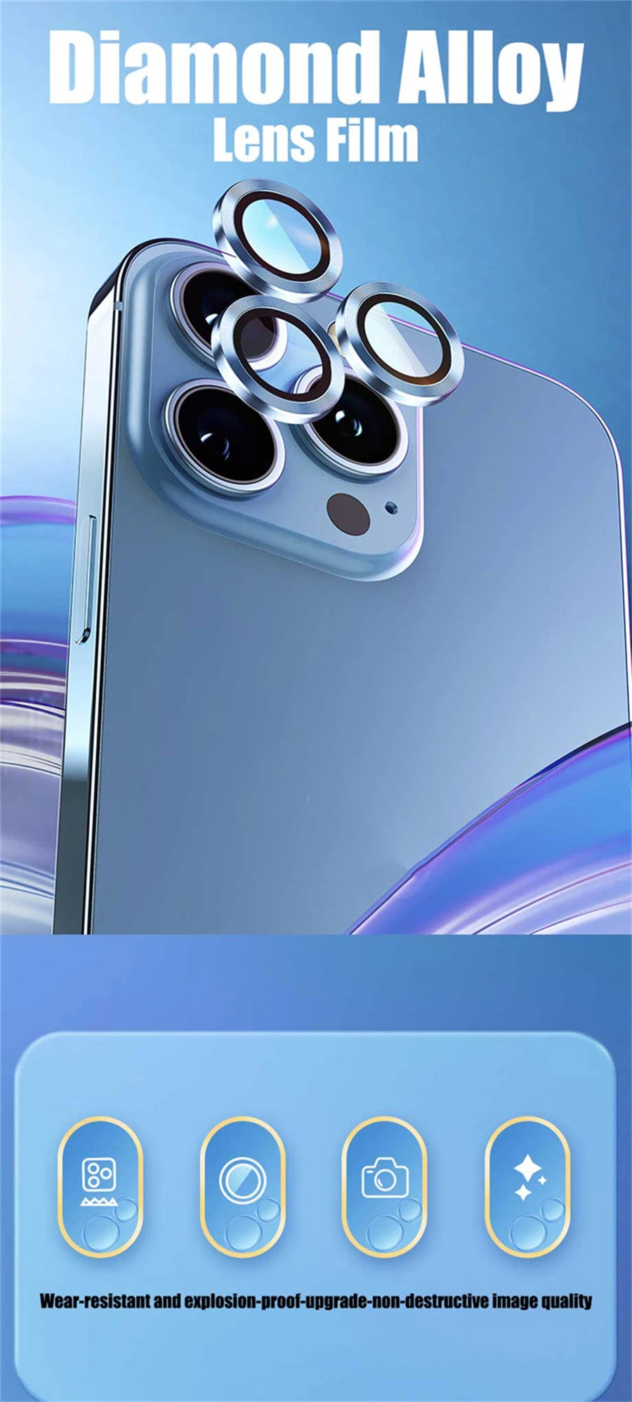 Protector For iPhone 16 Pro Max 15 14 13 12 Mini Pro Max Metal Ring Tempered Glass Lens Cover Cap