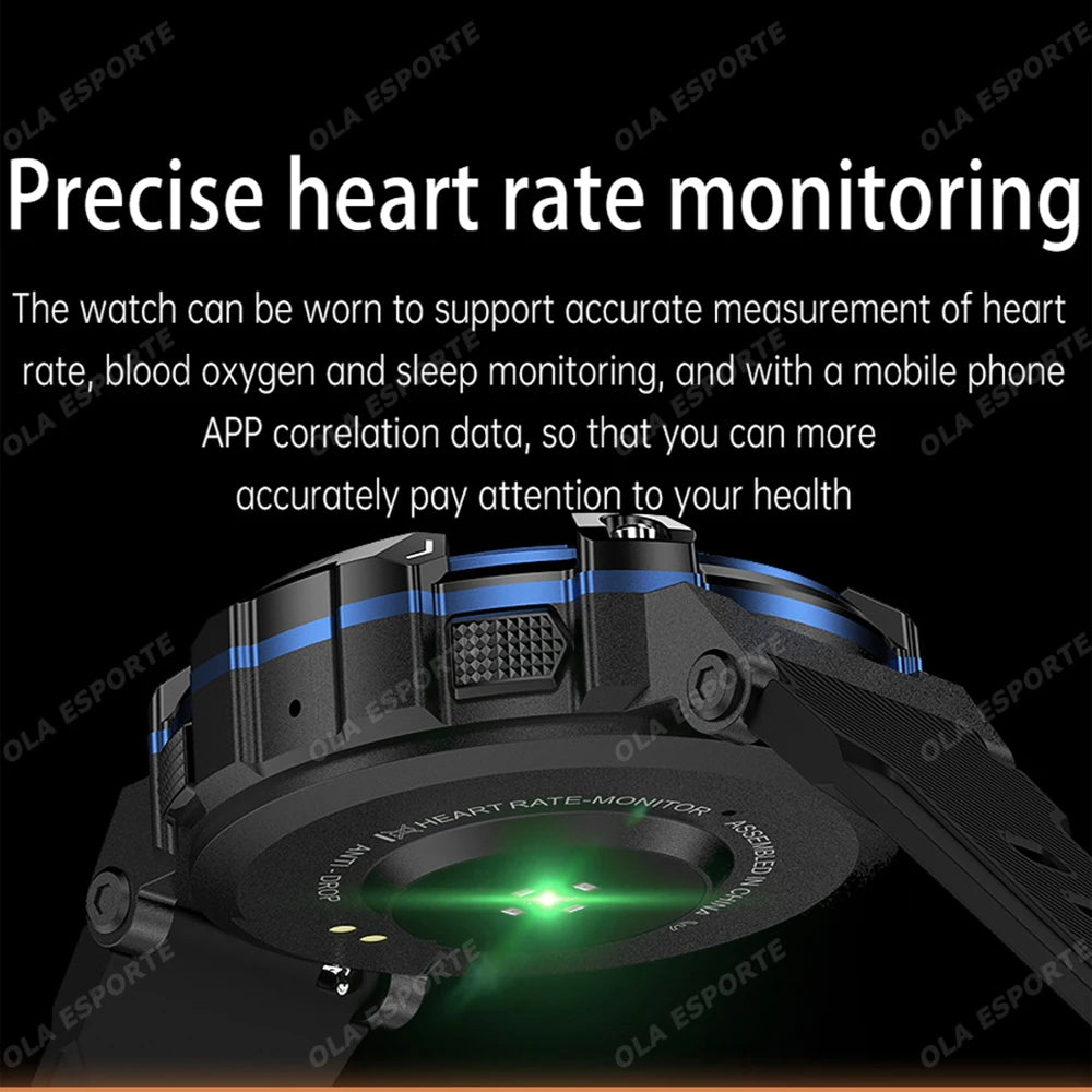 Outdoor Military Smartwatch For Men Health Monitor Bluetooth Call Voice Assistant GPS Sports Waterproof Men Smartwatch 2024