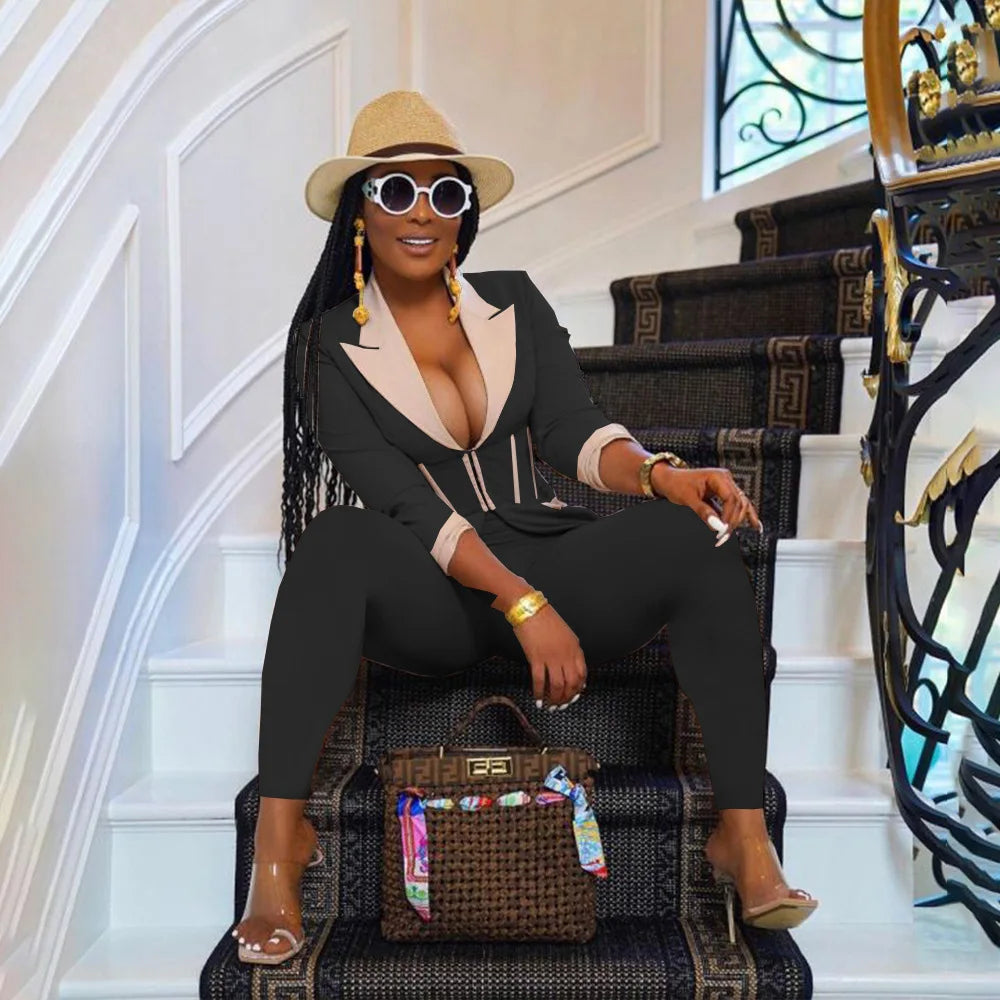 Elegant Suits  Women Corset Blazer and Legging Pants Matching Two 2 Piece Set Outfits Streetwear Lady Tracksuit