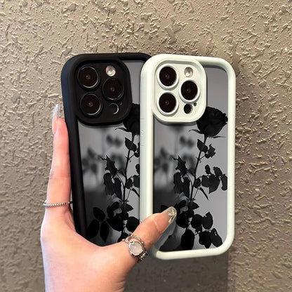 Minimalist Black Rose Pattern Phone Case For iPhone 17 16 15 14 Pro Max 13 12 11 XS X XR 8 Plus 16e 17 Air Shockproof Soft Cover
