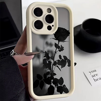 Minimalist Black Rose Pattern Phone Case For iPhone 17 16 15 14 Pro Max 13 12 11 XS X XR 8 Plus 16e 17 Air Shockproof Soft Cover