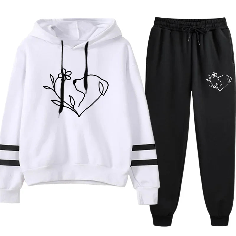 2025 Hot Sale Women's Tracksuit Hooded Sweatshirts Black Sweatpants Urban Casual Fashion Sportswear Cute Pattern Print Hoodies