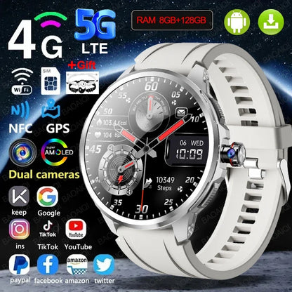 Full Network GPS WIFI Smart Watch Men 8GB+128GB RAM 1.95 inch AMOLED Screen 900W Camera Google APPS Smartwatch Android 9.0
