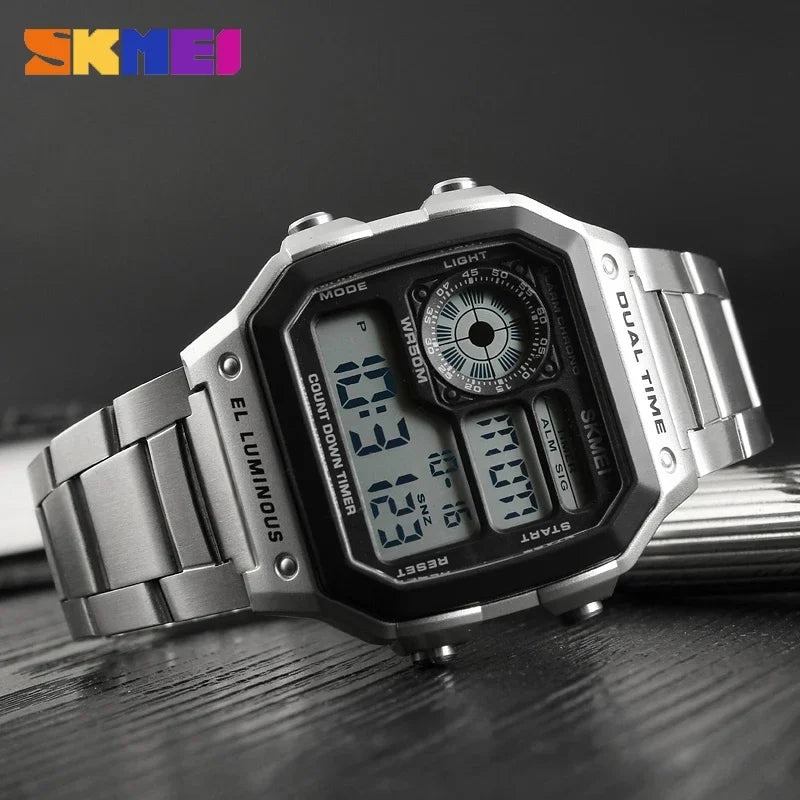 SKMEI 1335 Digital Watch for Men Retro Sports Waterproof Chrono Electronic Mens Wristwatches Stainless Steel Clock Reloj Hombre