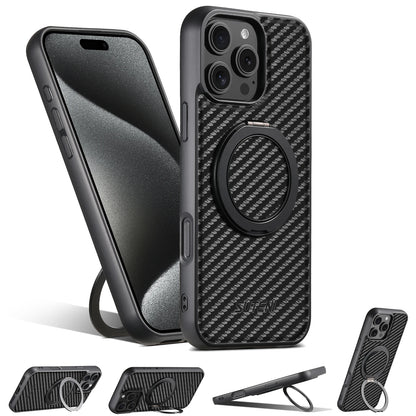 Compatible MagSafe Wireless Charging Strong Magnetic 360° Rotating Ring Stand PU Leather Phone Case For iPhone 17 16 15 14 13 12