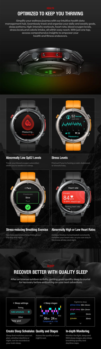 Zeblaze Stratos 4 GPS Smartwatch 1.43" AMOLED Screen Compass Barometric Altimeter Flashlight Voice Calling Smart Watch