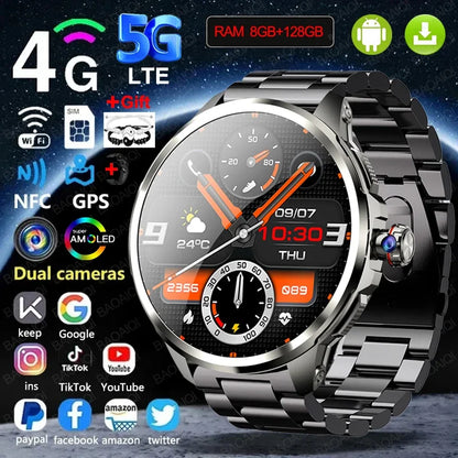 Full Network GPS WIFI Smart Watch Men 8GB+128GB RAM 1.95 inch AMOLED Screen 900W Camera Google APPS Smartwatch Android 9.0