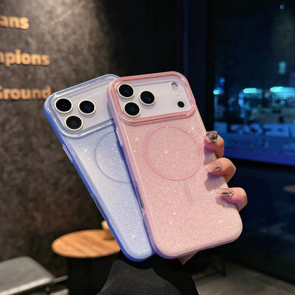 Luxury Glitter Bling Ultra Thin Phone Case For iPhone 17 16 15 14 Plus 17 Pro Max Magsafe Wireless Charge Shockproof Hard Cover