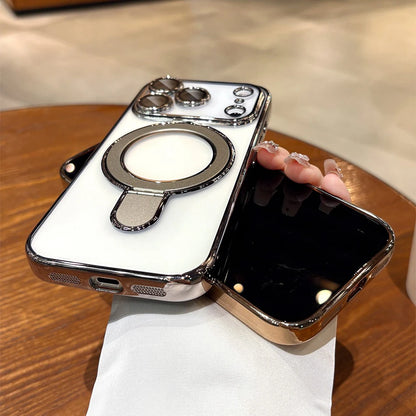 Iphone 17 Air Case Plating Magsafe Magnetic Bracket Case for iPhone 17 16 Pro 13 12 Max 15 14 16 Plus 17PRO Transparent Cove
