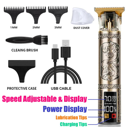Vintage T9 Hair Clipper for Men USB Fast Charging Beard Trimmer T9 Haircut Machine Hair Cutting Clippers Kit with LCD Display