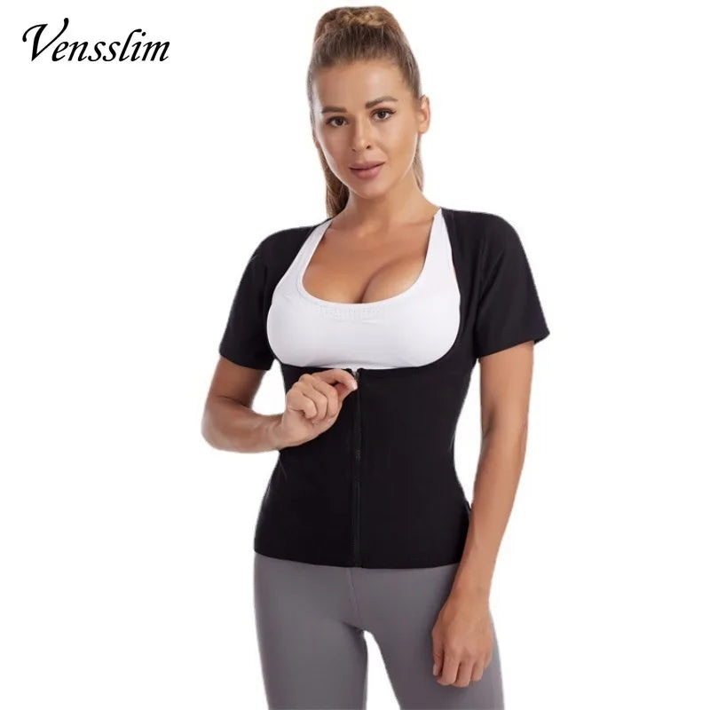 Vensslim Sauna Suits for Women Weight Loss Slimming Sweat Vest Waist Trainer Fitness Body Shaper Zipper Fat Burn Trimmer Tops