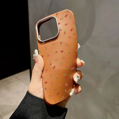 Retro Fashion Floral Leather Pattern Phone Case For iPhone 17 Air 16 15 14 13 12 11 Pro Max 16E 7 8 Plus XS SE2 Shockproof Cover