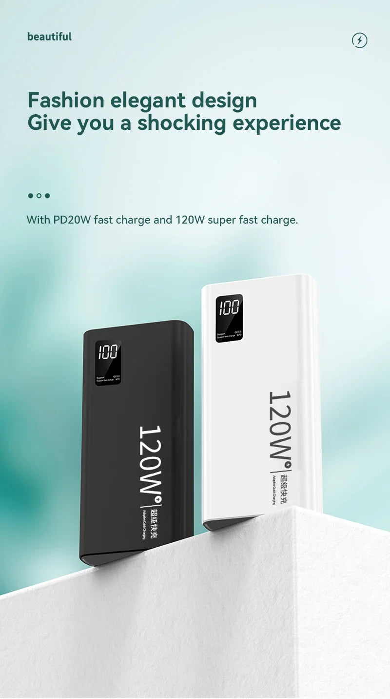 80000mAh Power Bank 120W Super Fast Charging 100% Sufficient Capacity Portable Battery Charger Digital Display For iPhone Xiaomi