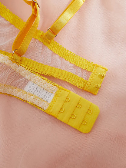 Lingerie beautiful yellow daisy summer semi transparent embroidered underwear, cute and sweet style, adjustable shou