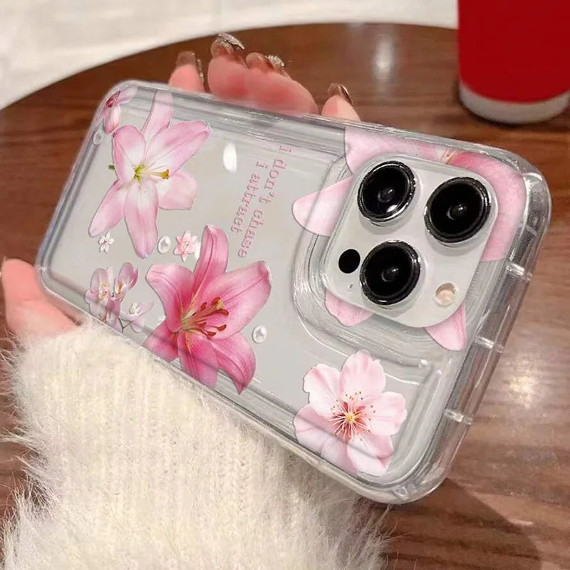 Soft Phone Case For iPhone 17 16 15 14 13 12 11 Pro Max Air 16E XS X XR 7 8 Plus SE2 Mini Vibrant Flower Lily Print Clear Cover