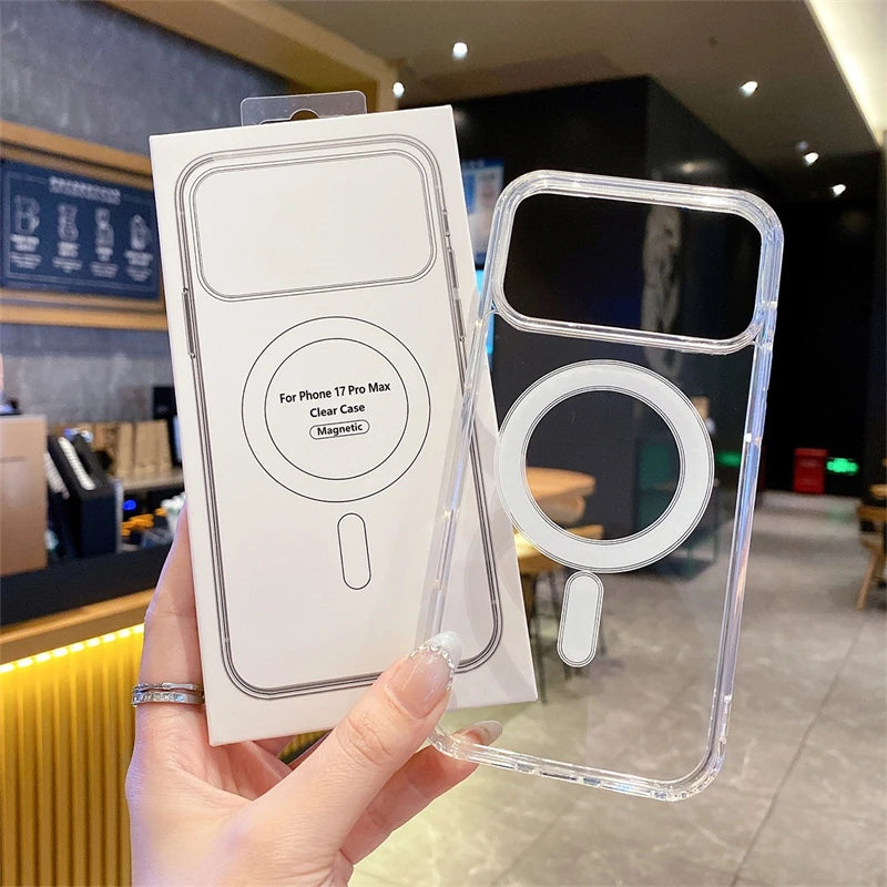 Magsafe Magnetic Phone Case For iphone 17 17Air 11 12 13 Mini 14 15 16 Pro Max XR X XS 7 8 Plus Hard Transparent Back Cover