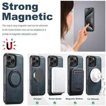 Strong Magnetic Compatible MagSafe Wireless Charging 360° Rotating Ring Stand PU Leather Phone Case For iPhone 17 16 15 14 13 12