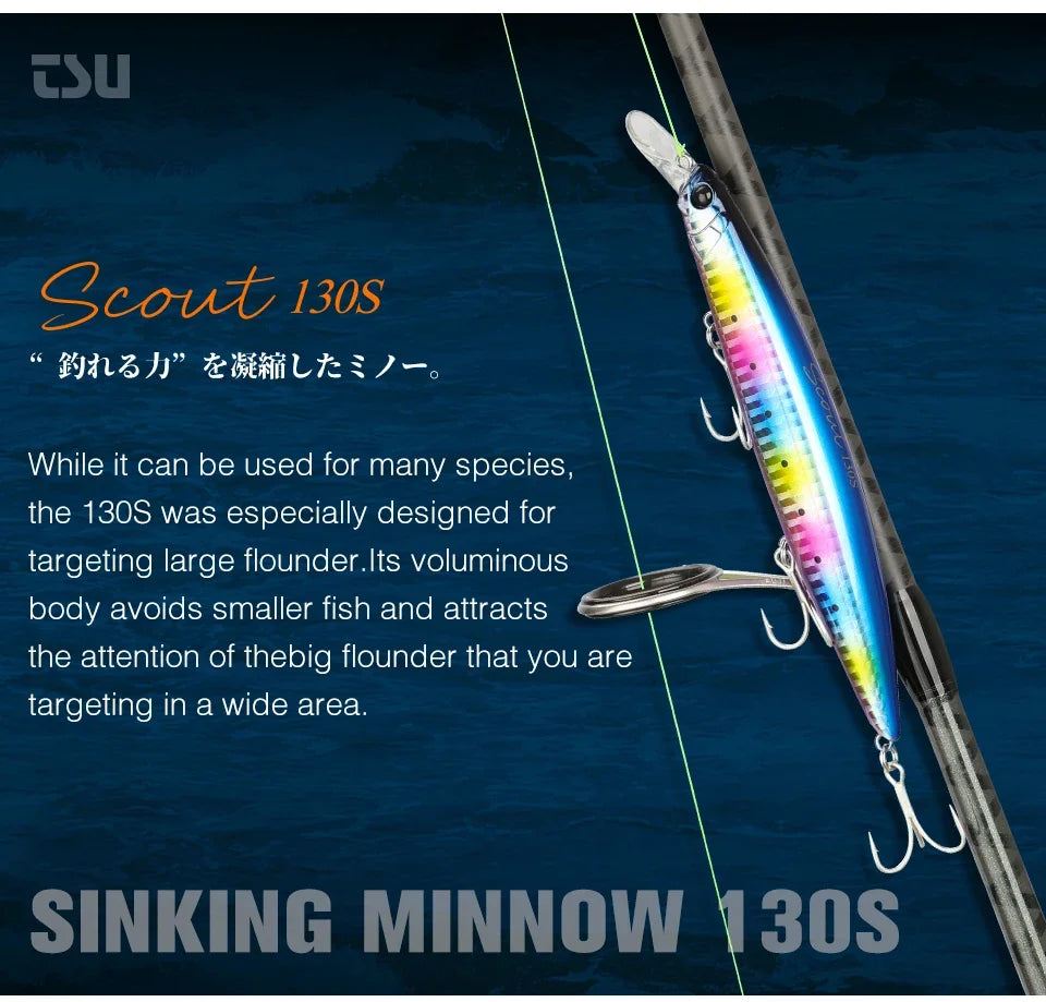 Sinking Minnow Fishing Lure SCOUT 130mm 24g Long Casting Seabass Flounder Artificial Large Sea Fishing Hard Baits