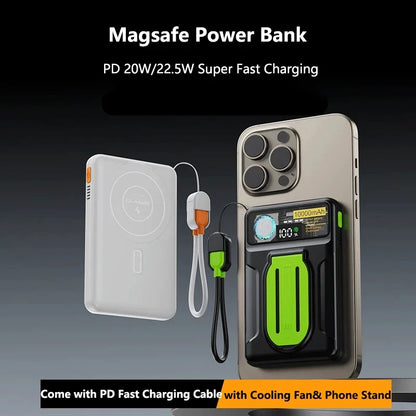 20000mAh Magsafe Power Bank with Cooling Fan Magnetic Wireless 22.5W Fast Charger For iPhone 16 Samsung Huawei Xiaomi Powerbank