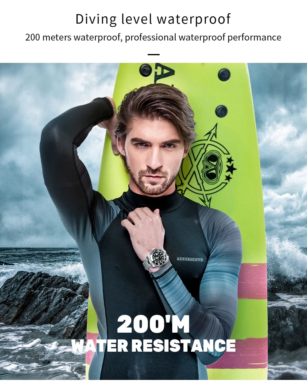 ADDIESDIVE Quartz Watch for Men 316L Stainless Steel Super Luminous Ceramic Bezel 200m Waterproof Classic Diving Men‘s Watch