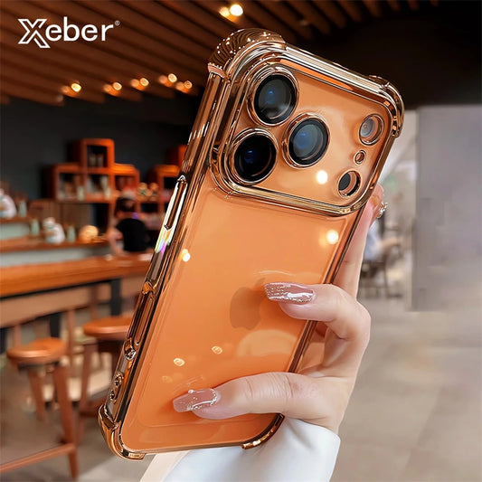For iPhone 17 Pro Max 16 15 Plus 14 13 12 Transparent Electroplated Case Full Lens Protection Bumper Shockproof Plating Cover