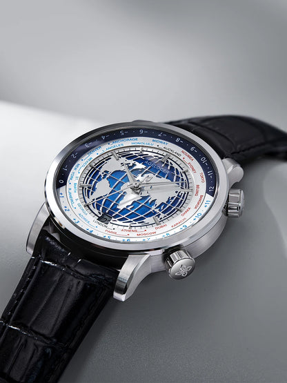 AGELOCER Original World Time Watch Men's Luxury Business Formal Automatic Mechanical Watch Birthday Gift for Men