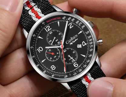 CADISEN New Men's Watches Top Luxury Quartz Watch For Men Canvas 0S10 Chronograph AR Mirror Waterproof Gift Men's Wristwatch